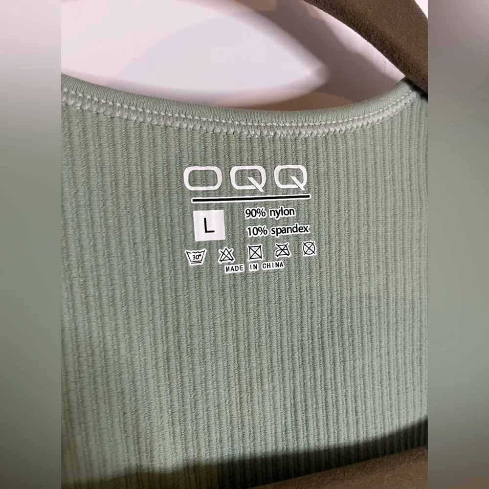 OQQ Women's 1 Piece Bodysuit Sexy Ribbed Strappy Square Neck Sleeveless Sz Large Green - Image 15