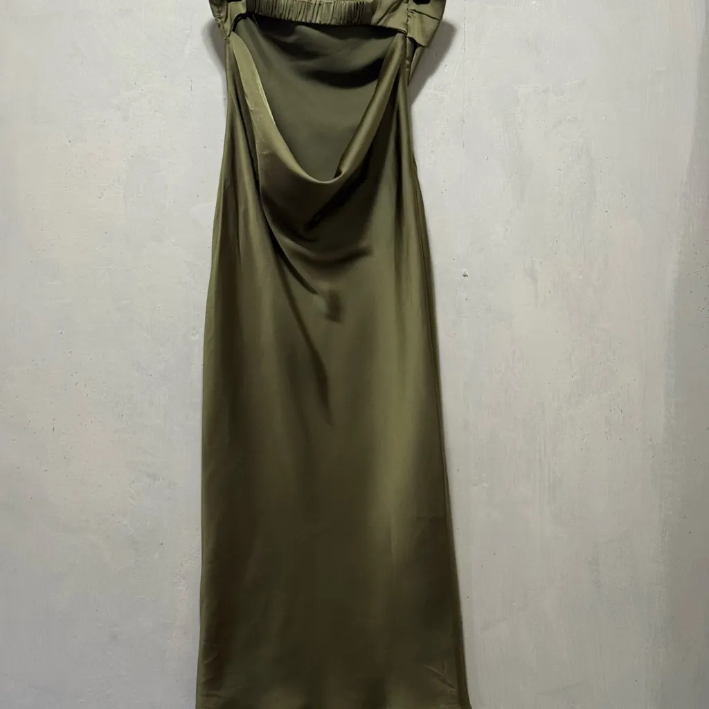 Cider Olive Green Satin Strapless Maxi Length Formal Dress Sz XXS - Image 11