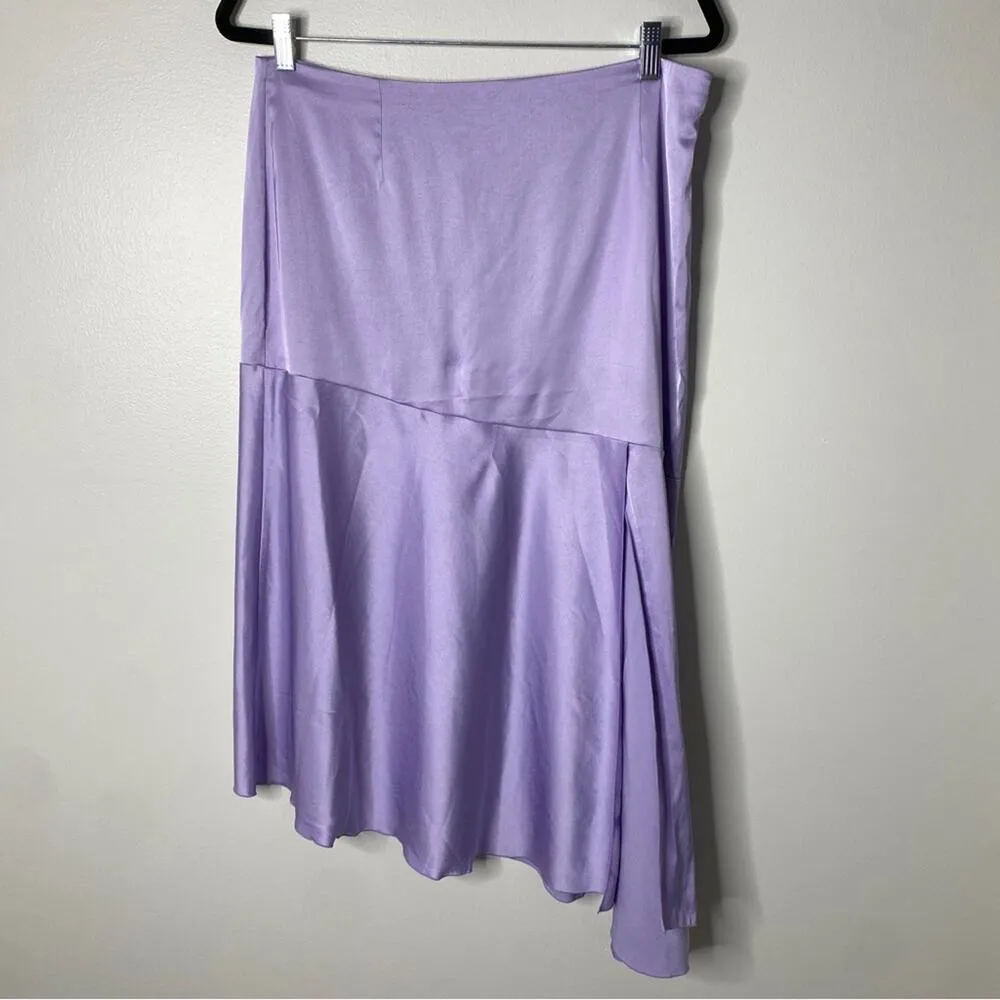 & Other Stories Light Pastel Purple Lilac Satin Asymmetrical Midi Skirt Size 12 - Image 3