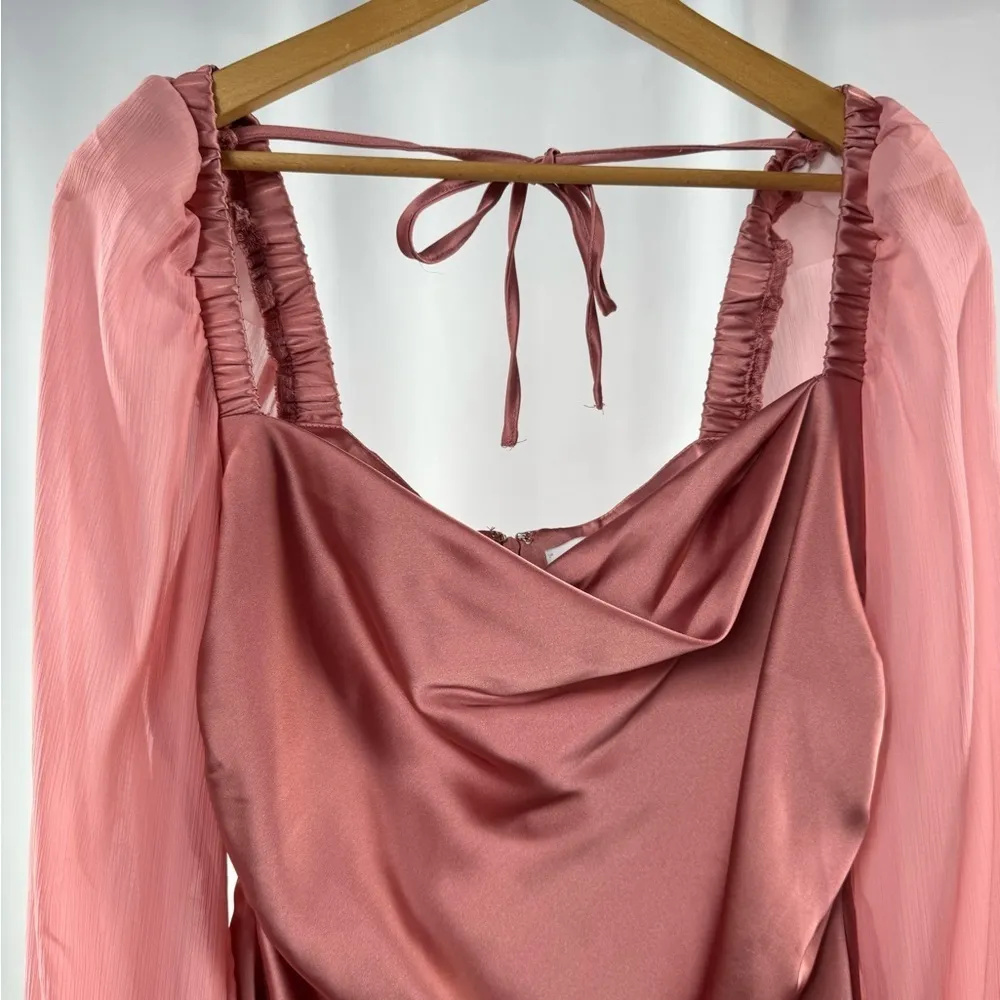 WeWoreWhat Square Neck Satin Long Sleeve Mini Dress‎ in Rosewood Pink Size 0 - Image 6