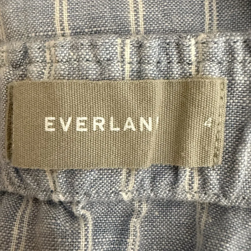 Everlane Linen Striped Button Up Jumpsuit Women's 4 Blue Tie Waist Boho Coastal - Image 15