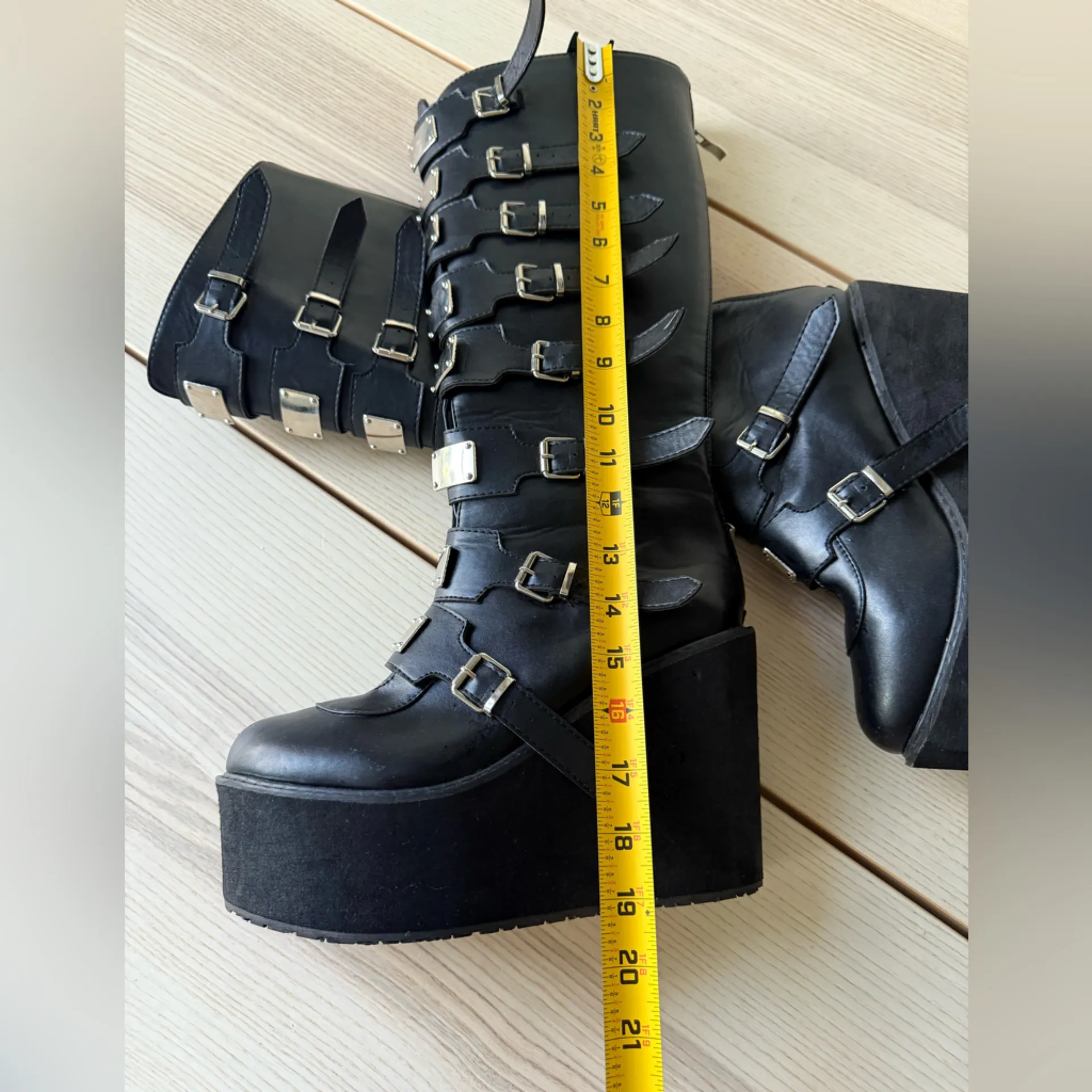 Swing strap knee boots Chic Black Multi-Buckle Platform women mid calf size 9 - Image 4