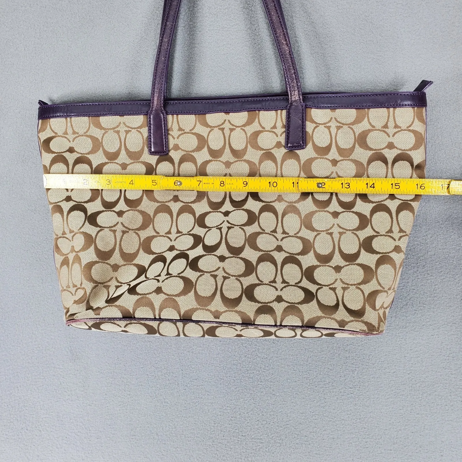 Coach 23465 Weekender Signature C Medium Zip Tote Khaki Jacquard Purple - Image 6
