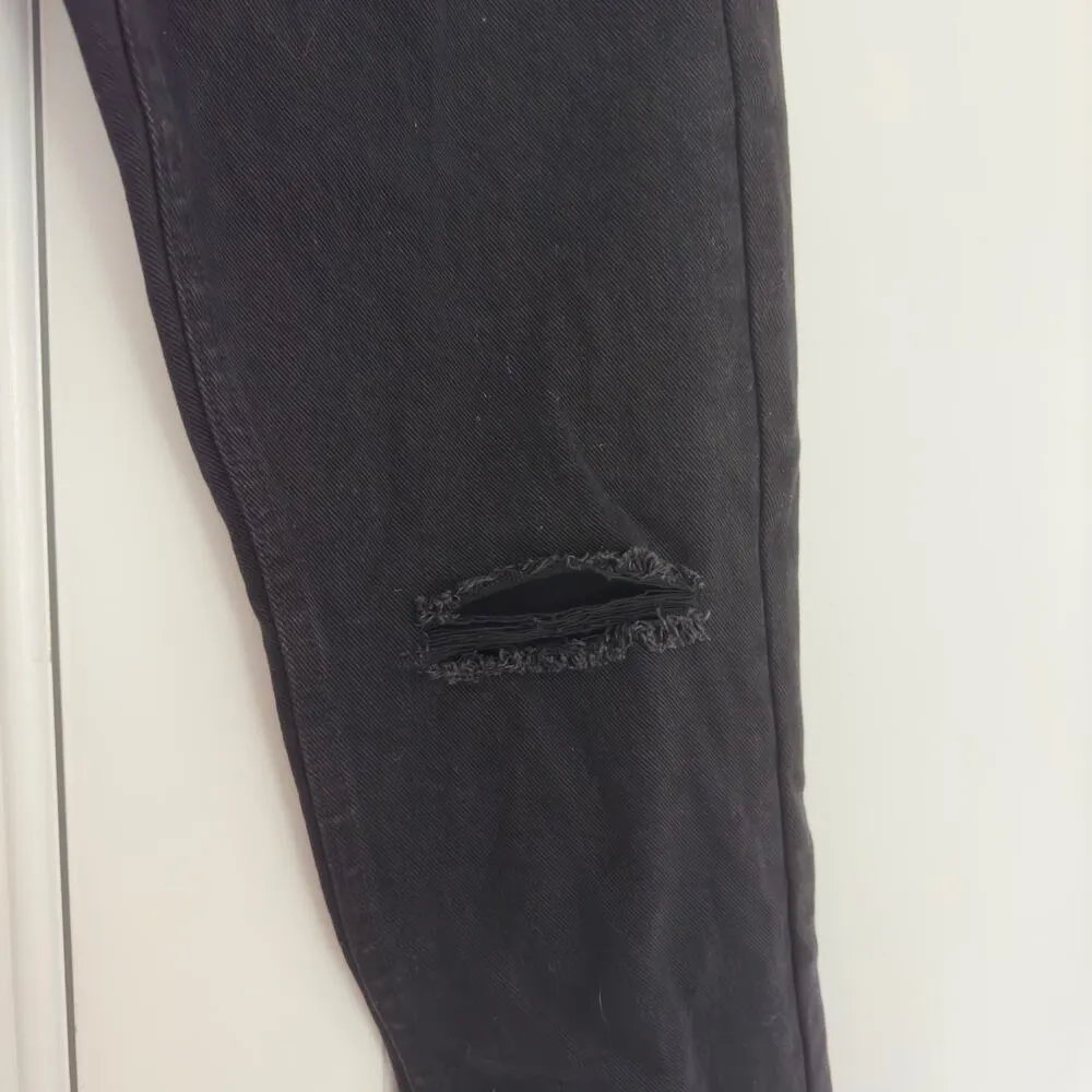 Princess Polly Attica Jeans Knee Rip Button Fly Black 100% Cotton Pocket raw hem - Image 5