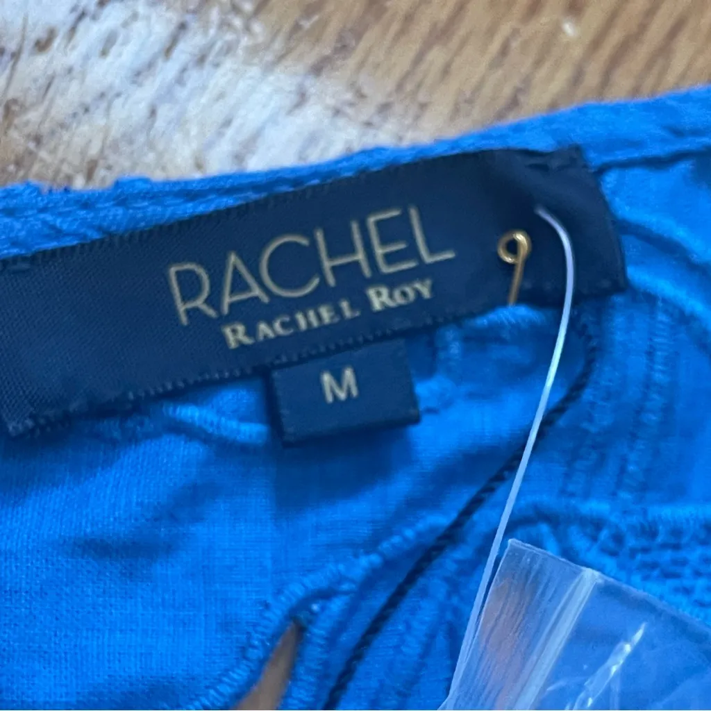 Rachel Roy Linen Blend Eyelet Laser Floral Cutout Top Blue - Image 10