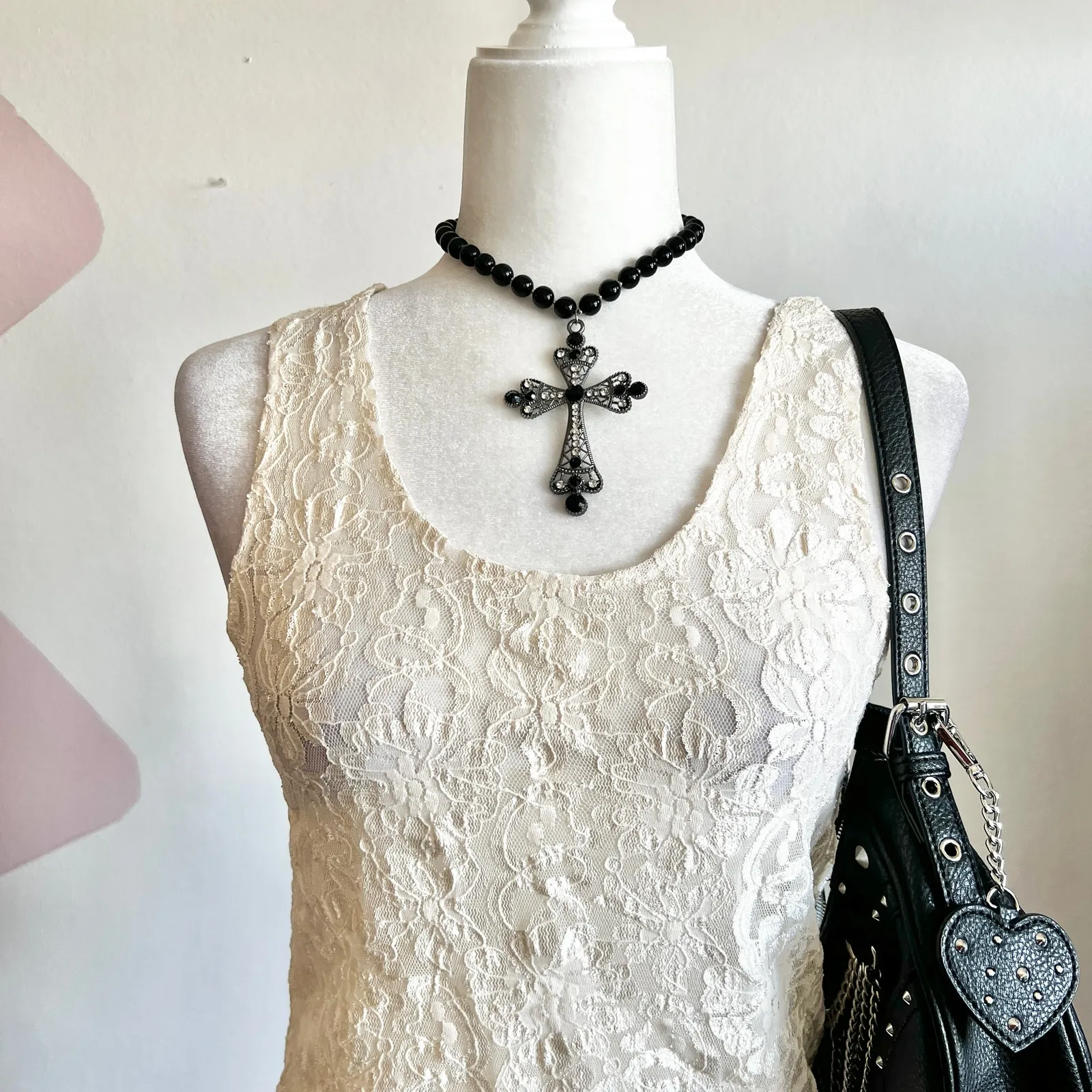 Vintage White Lace‎ Tank Top Y2K 2000s Coquette Soft Girl Fairycore Medium - Image 2