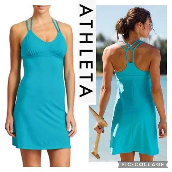 Athleta Coastline Swim Dress in blue size small - Image 2