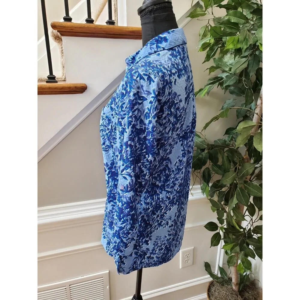 Jaclyn Smith Women Blue Polyester Long Sleeve Collared Button Down Shirt Size S - Image 6