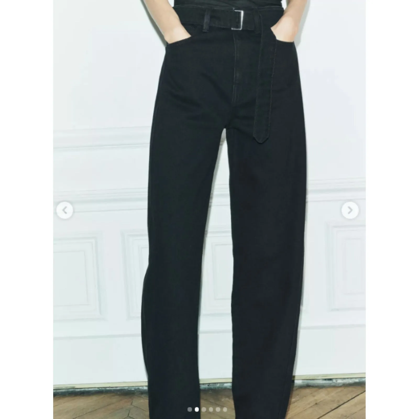 NWT Zara Black High-Waist Belted Denim Pants 100% Cotton Classic Fit Sz 6 - Image 11