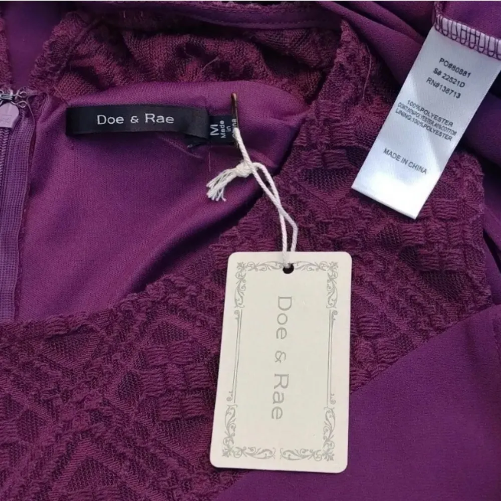 ModCloth Doe & Rae Eggplant Purple Short Lace Neck Cold Shoulder Dress NEW Sz M - Image 7