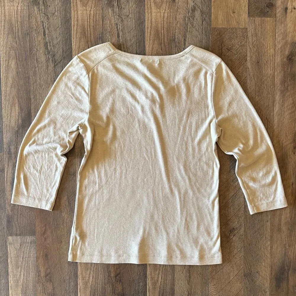 Lauren Ralph Lauren Southwestern Aztec Tribal Pattern Cotton Top Beige Medium - Image 3