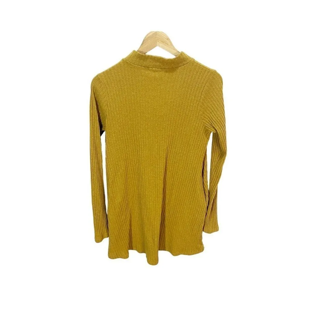 MOD On Trend Mustard Yellow Long Sleeved Sweater Dress M Ribbed Stretch Pockets - Image 2
