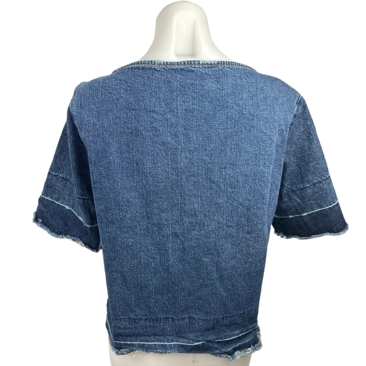 Rachel Comey Blue Chambray V-neck Distressed Short Sleeve Denim Blouse Top Sz 2 - Image 2