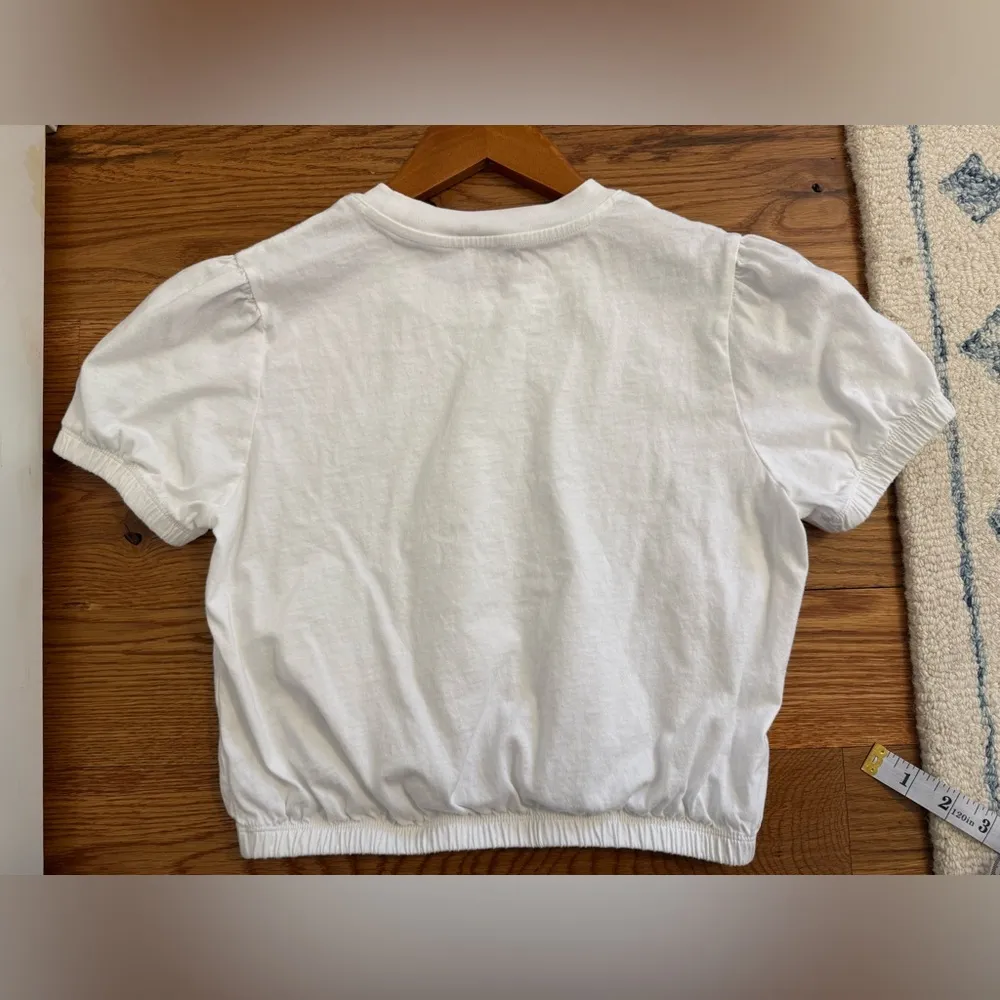 Aritzia WILFRED Piaf White Cotton Cropped Elastic Waist T-Shirt, Size Small - Image 8