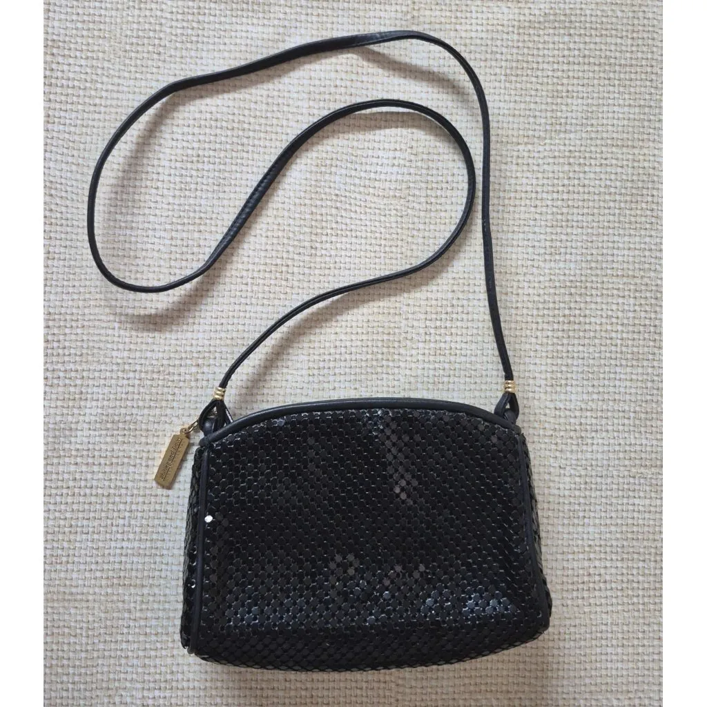 Vintage Whiting and Davis Small Black Mesh Evening Bag Cross Body Purse - Image 9