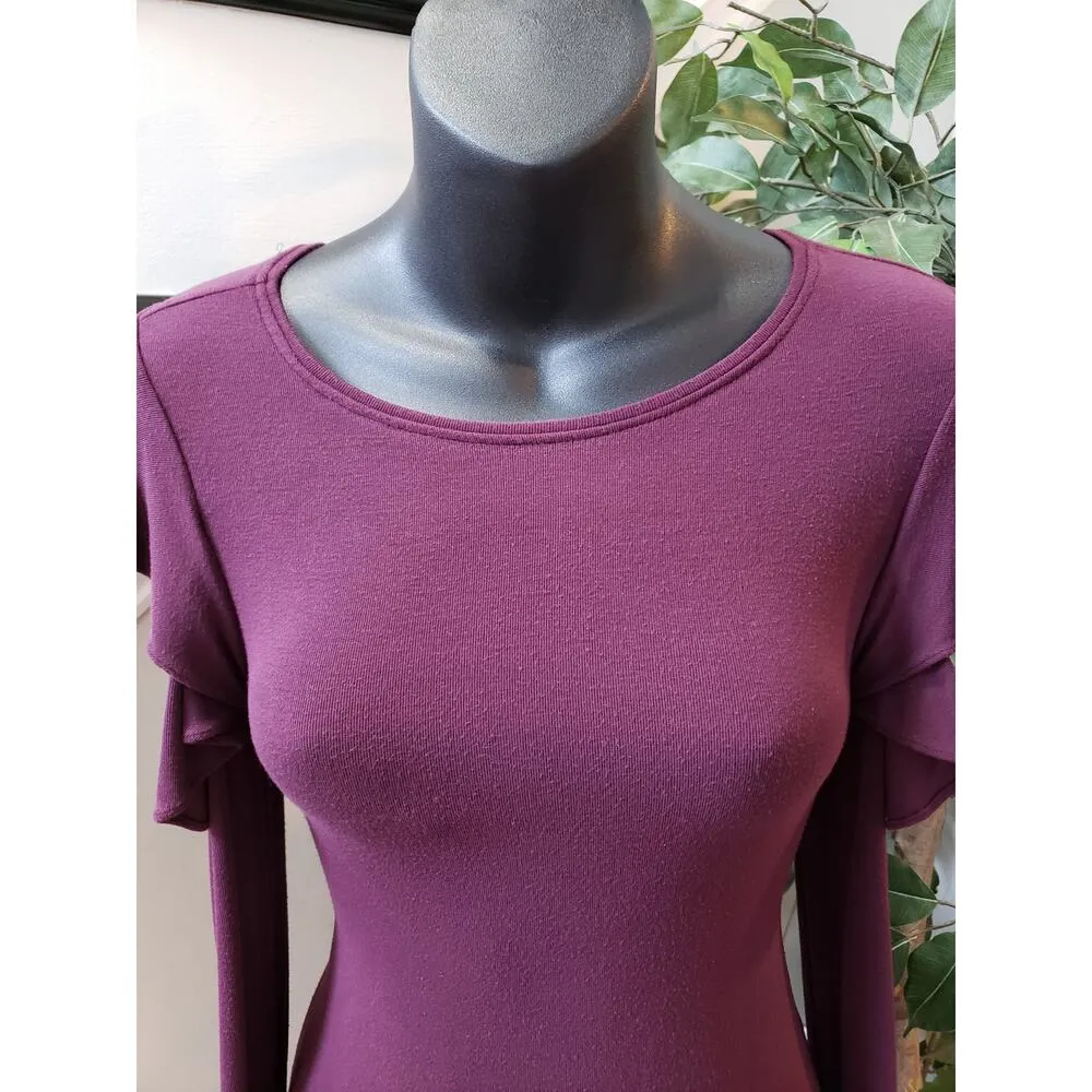 White House Black Market Shift Dress Womens XS Purple Rayon Cold Shoulder Sleeve - Image 10