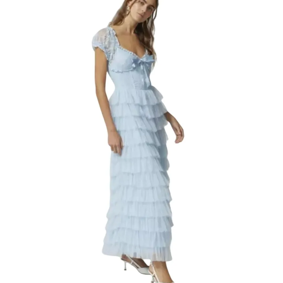 Amy Jane London Sofia Blue Lace Tulle Maxi Dress Size Large - Image 4