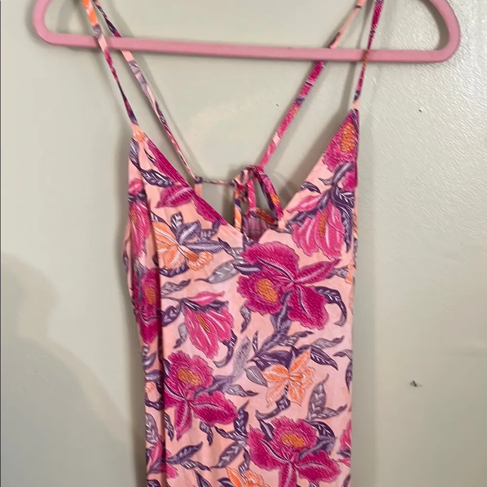 Old Navy sleeveless v- neckline tie back peach Floral Maxi Dress size small - Image 4