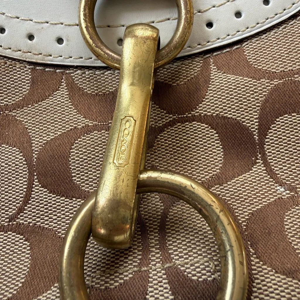 Coach Canvas and Leather Shoulder Bag - Cream and Brown Hampton hobo - Image 7