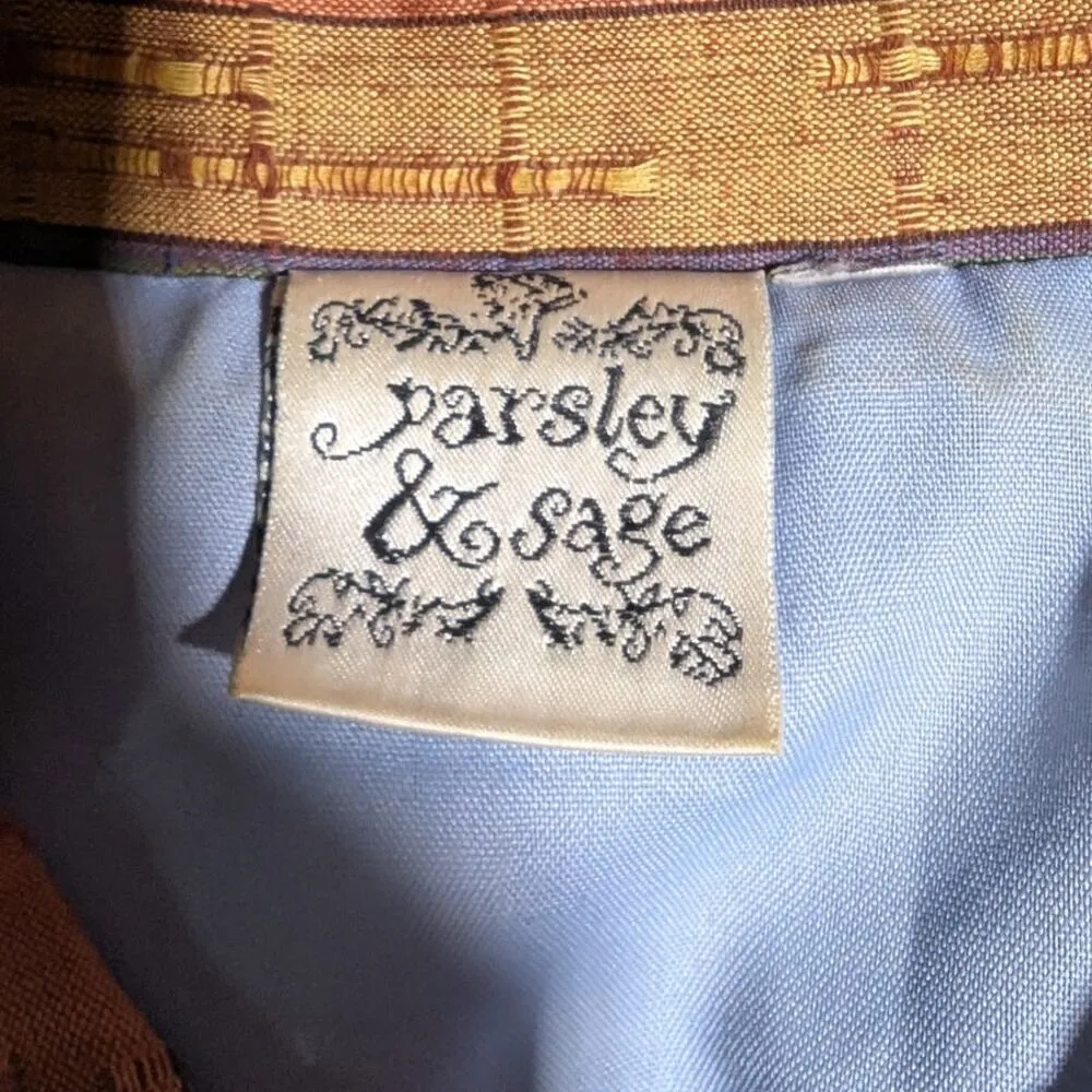 Vtg Y2K Parsley & Sage Boho Denim Rust Orange Patchwork Button Up Jacket Sz L Blue Size L - Image 5