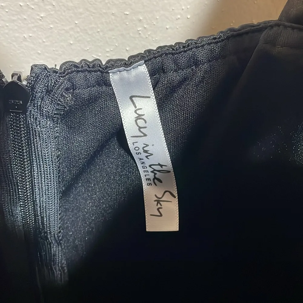 Lucy in the Sky Neila Satin Mini Dress Adjustable Bow Straps Black Size Medium - Image 6