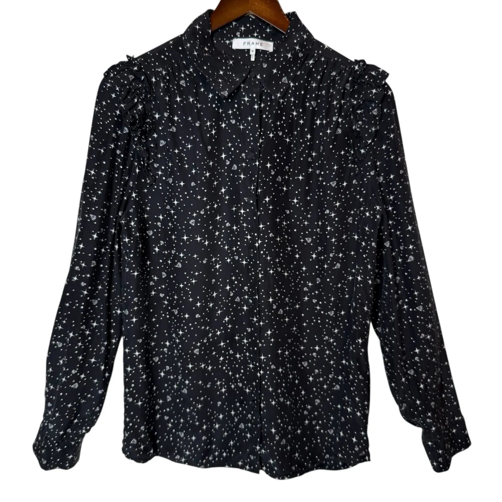frame denim Frame Diamond Sky Silk Star‎ Print Blouse - Image 2