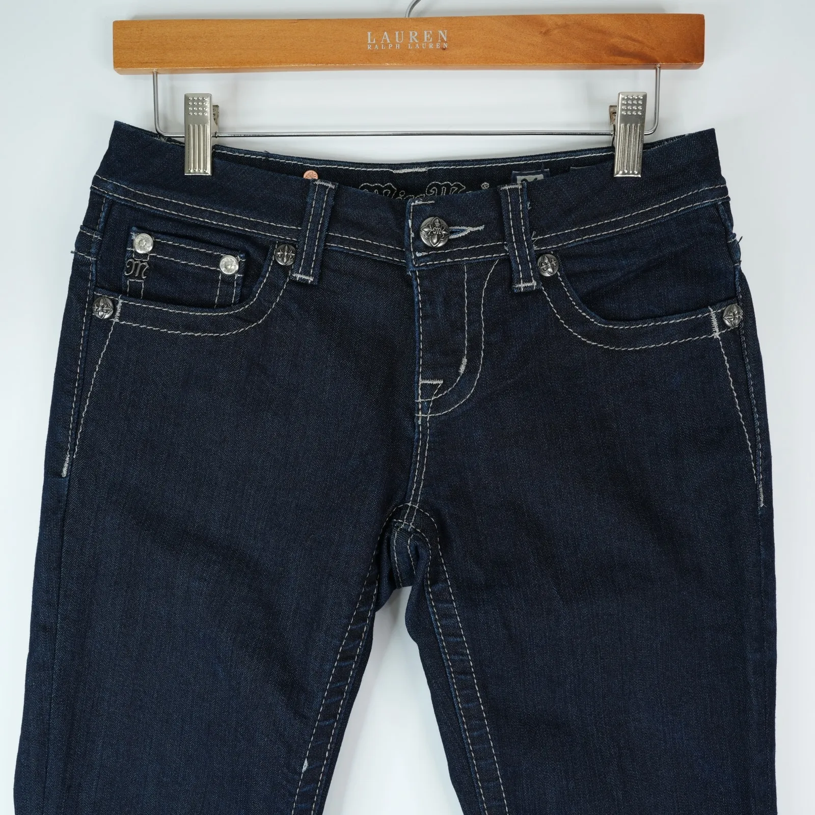 Miss Me Jeans Womens 26 (Fits 29x31.5) Easy Boot Dark Wash Low Rise Y2K Sequin - Image 4