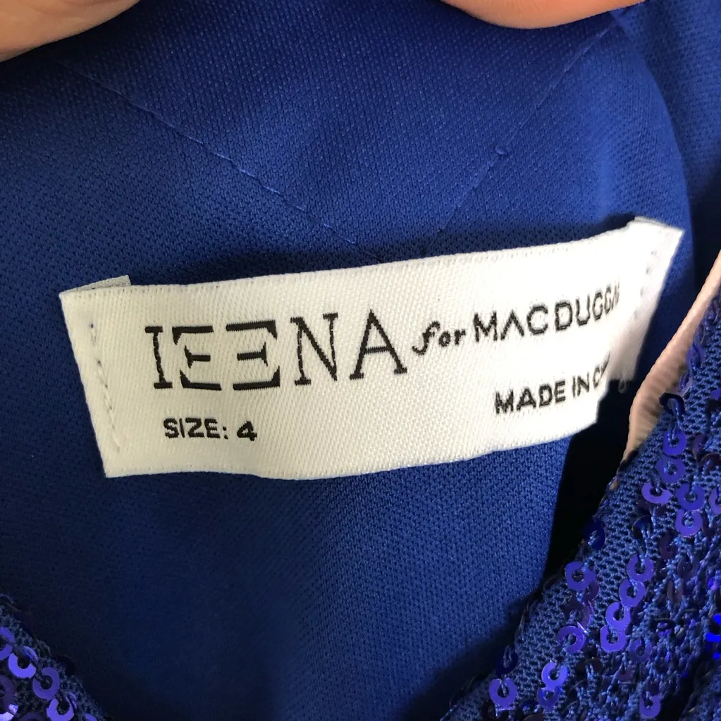NWT Ieena Mac Duggal Cobalt Blue Sequined Side Slit Gown Size 4 - Image 8