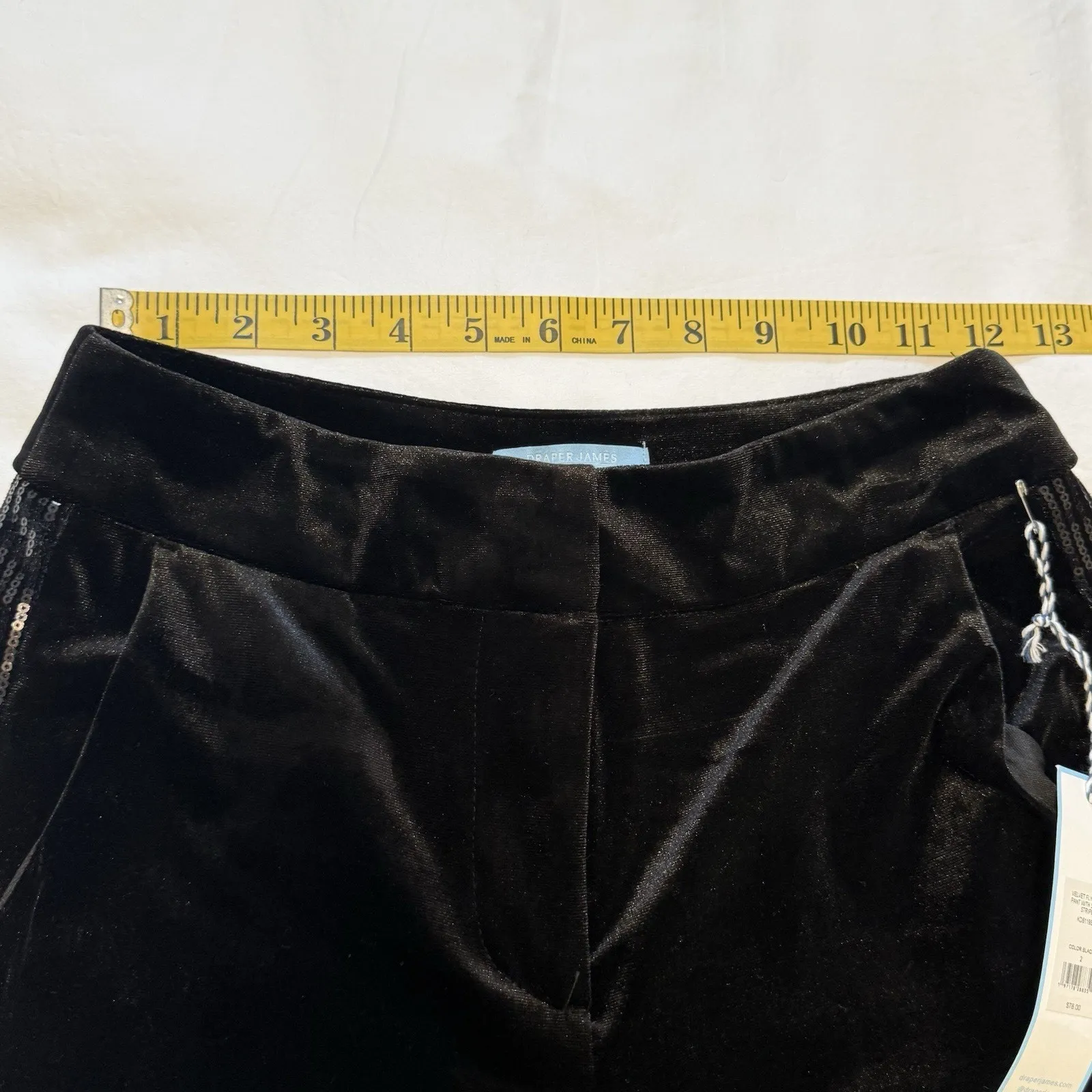 Draper James Velvet Fly Front Pants with Sequin Stripe Women’s Size 2 NWT Black - Image 10