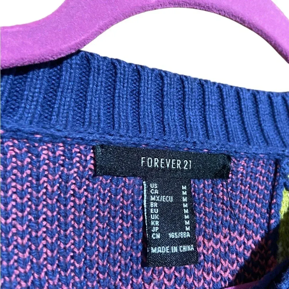 Forever 21 Butterfly‎ Checkered Sweater Blue Green Pink Size Medium - Image 4