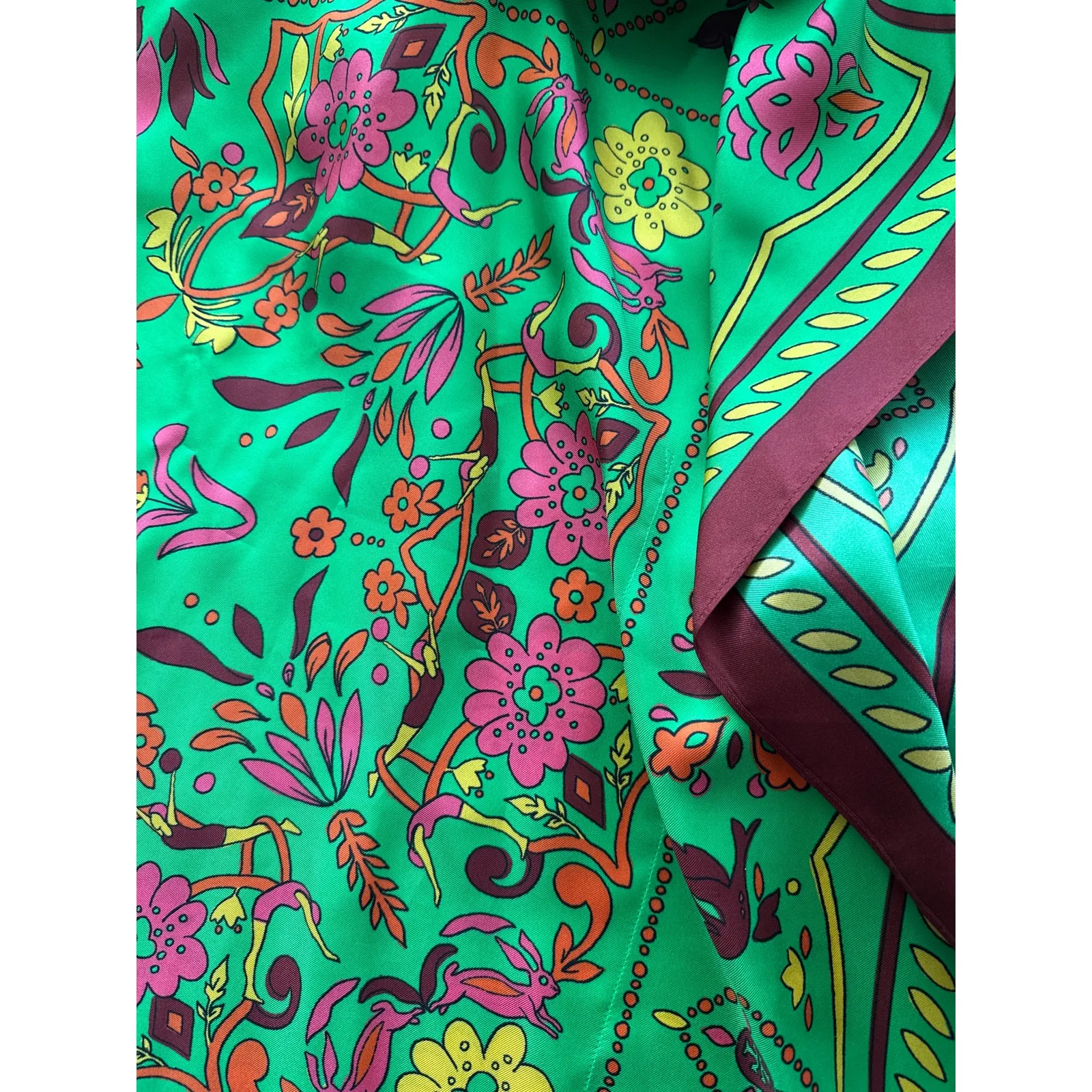 Tory Burch Silk Scarf Caftan Top Green Splash Size Small - Image 11