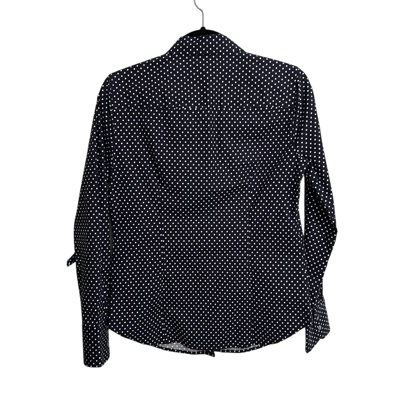 J. Crew Perfect Shirt Womens 6 Navy Blue White Slim Stretch Button Up Polka Dot - Image 2