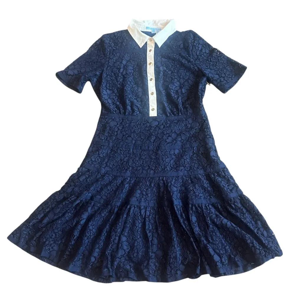 Draper James Meadow Navy Lace Dress White Trim Preppy Tiered Size 8 Women's - Image 2
