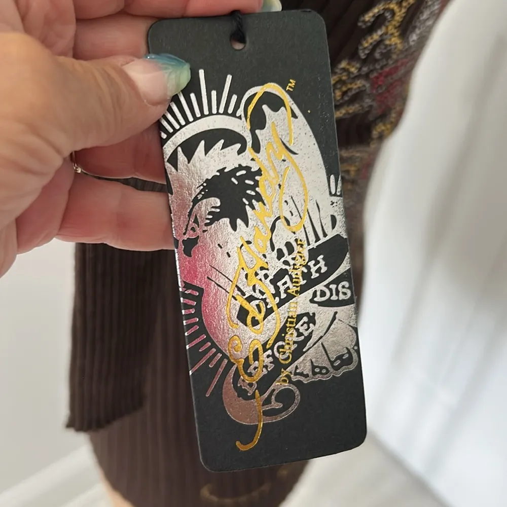 Ed Hardy Brown Ribbed Rhinestone Cold Shoulder Sweater - Image 8