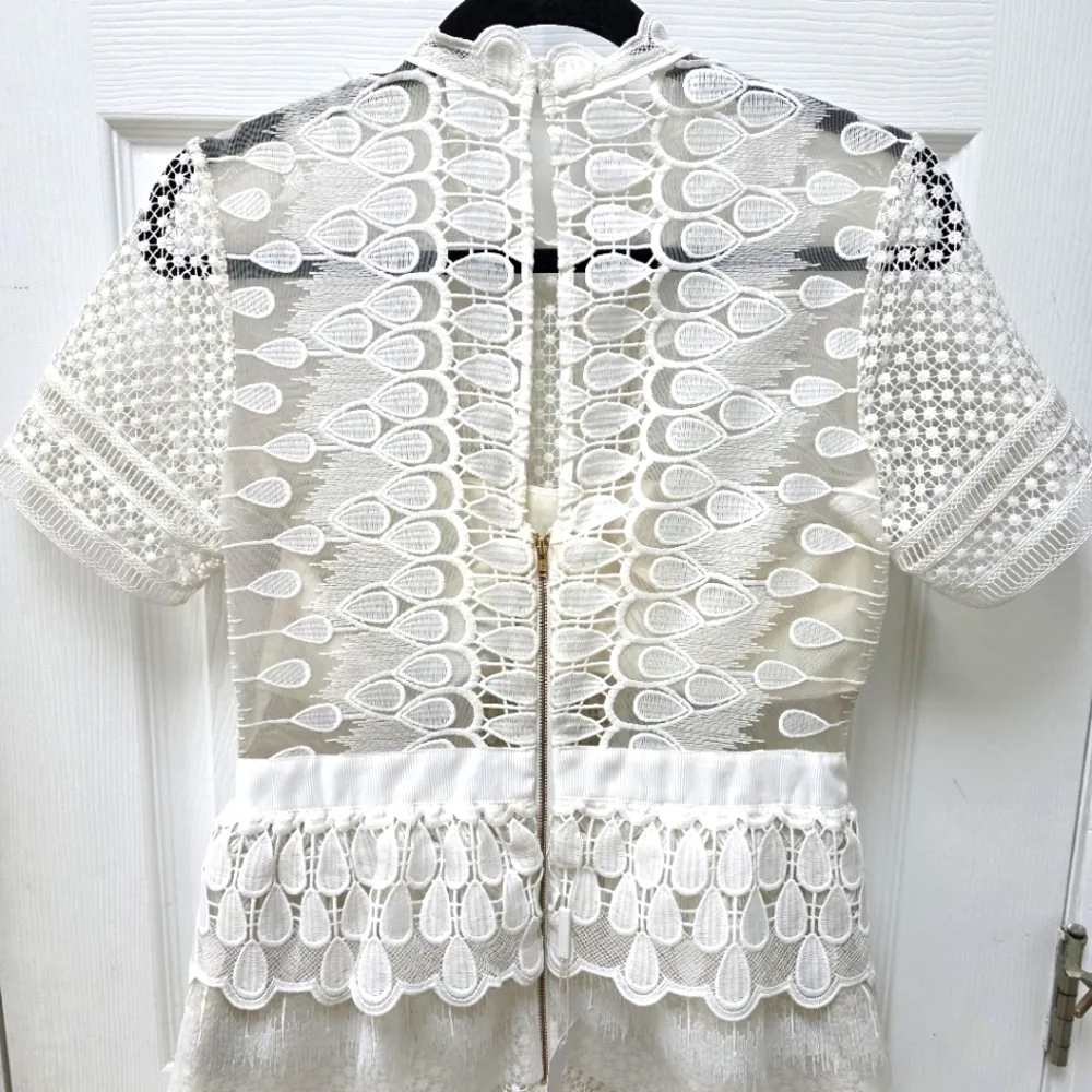 Self Portrait NWT White Lace Sculpted Teardrop Dress 10 - Image 7