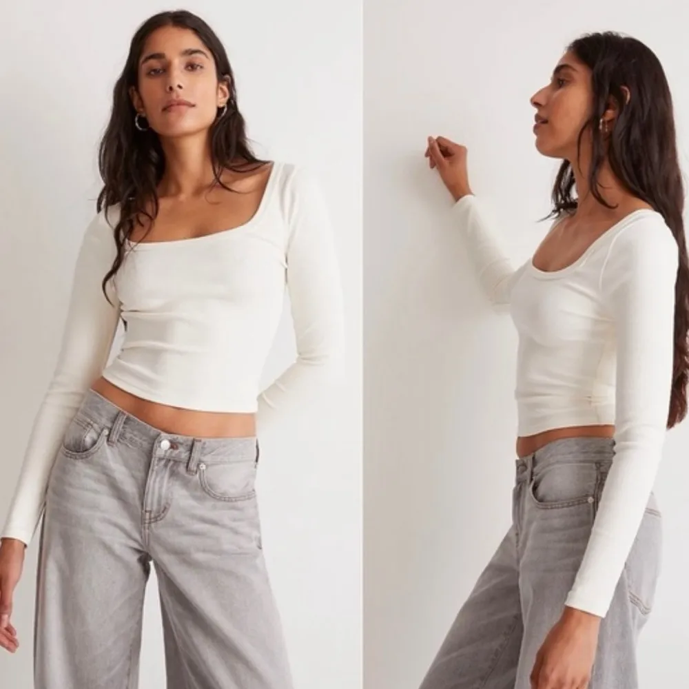 Square-Neck Long-Sleeve Crop Top Shirt Size XXS - Image 2