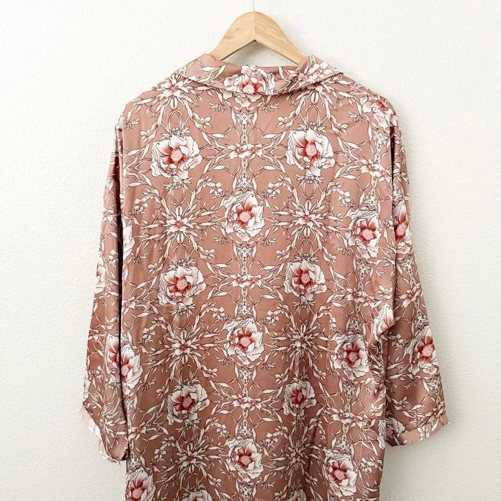 FARROW x BEULAH | Mauve Pink Off White Floral Dress Collar Silky Midi | Large - Image 9