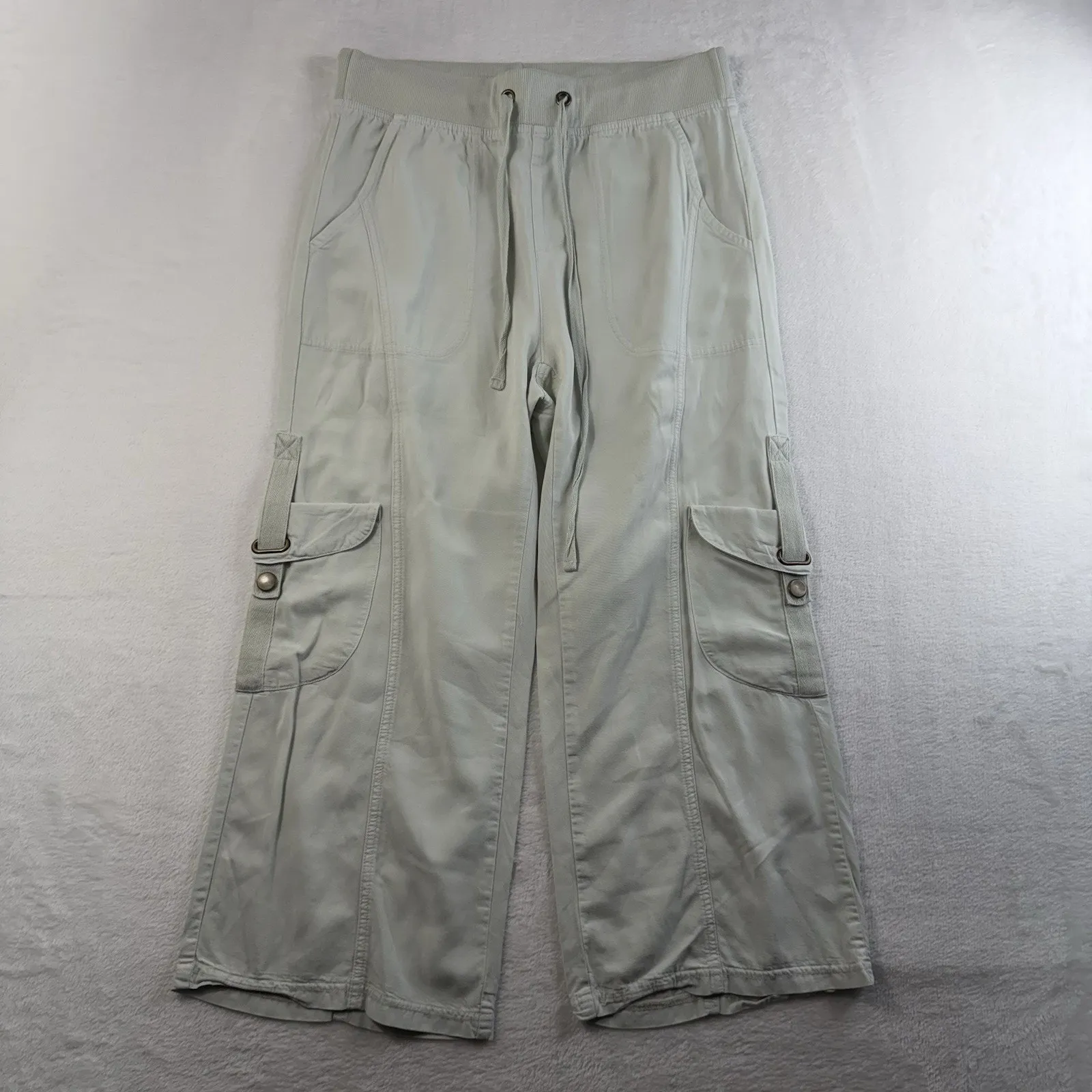 XCVI WEARABLES S Small Crop Cargo Pants Pull On Women’s Green Pockets Lagenlook - Image 2