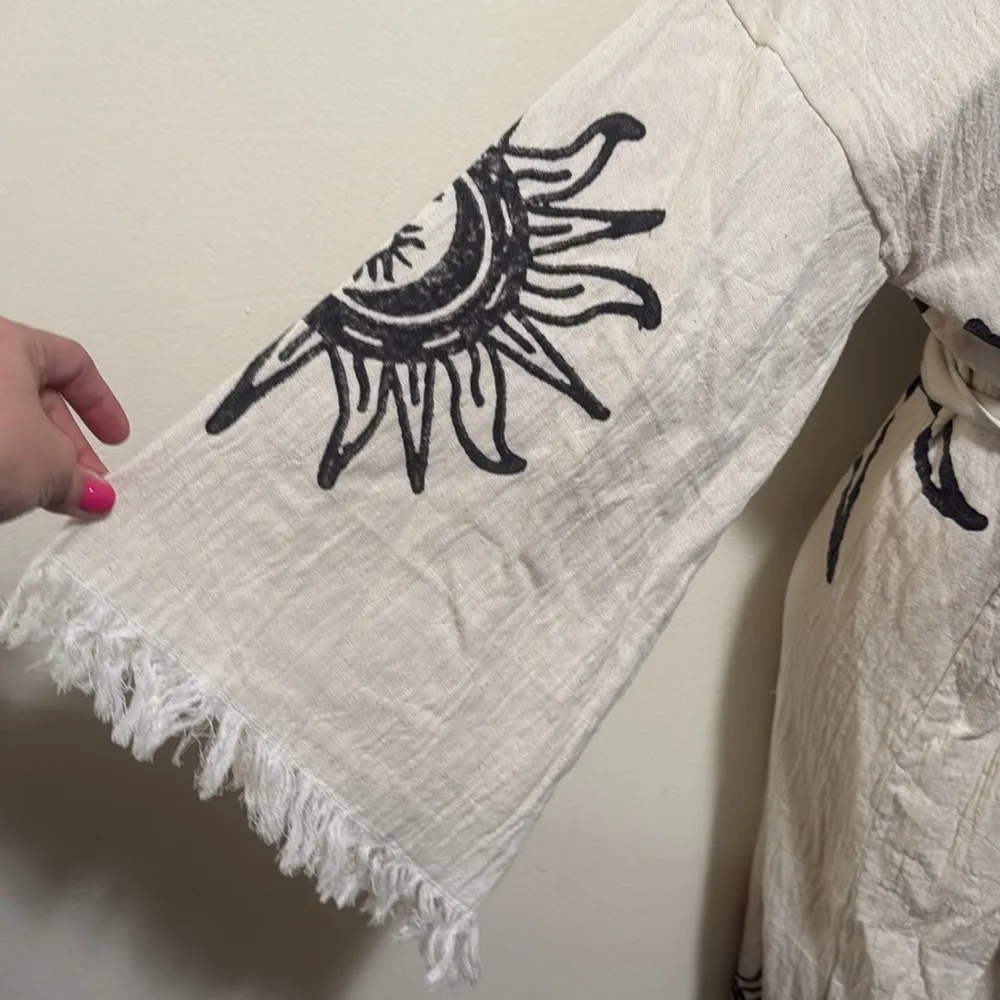 Handmade in turkey 100% muslin cotton sun Motif Cream and Black Robe kimono Size undefined - Image 3