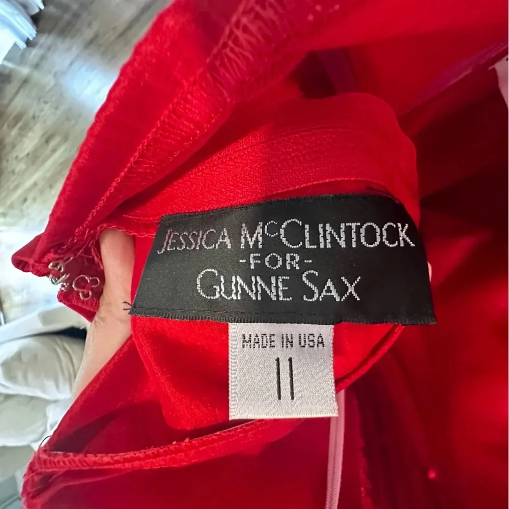 Jessica McClintock Gunne Sax Red Ruched Strapless Party Cocktail Dress Size 11 - Image 9
