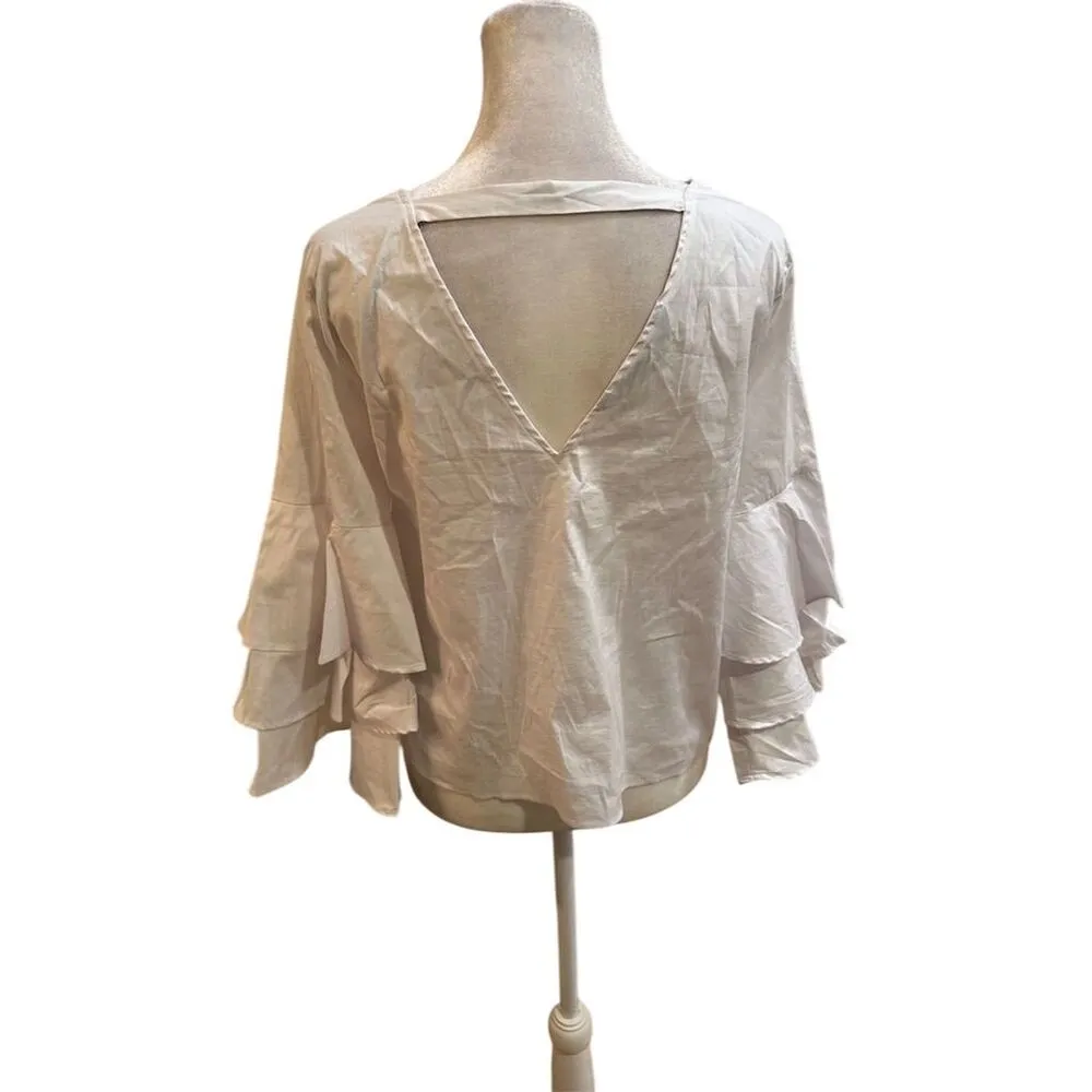Zara Basic Women's White Ruffle Sleeve Cropped Blouse Size S - Image 3