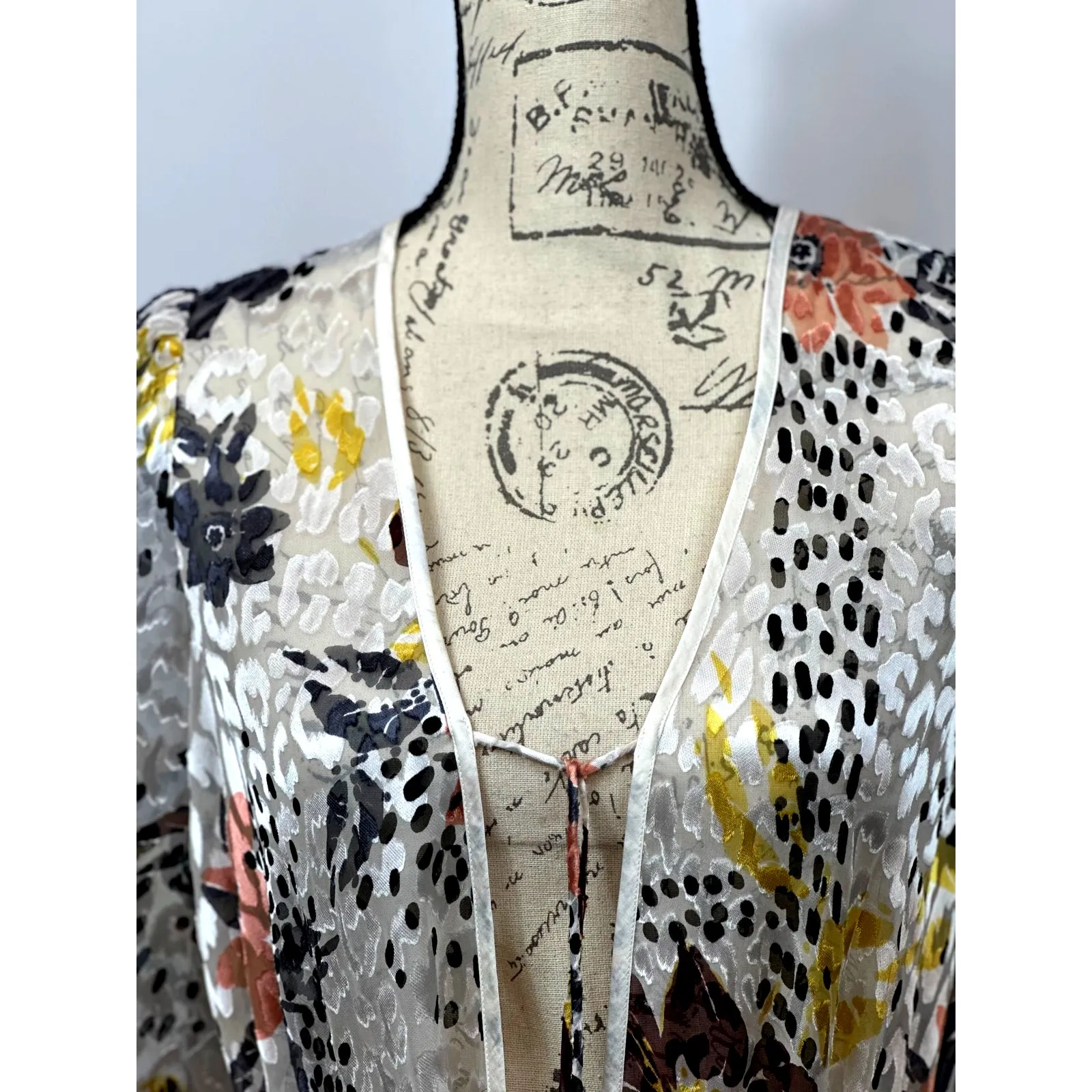 Free People Floral Print Cropped Silk Blend Burnout Kimono XS - Image 7