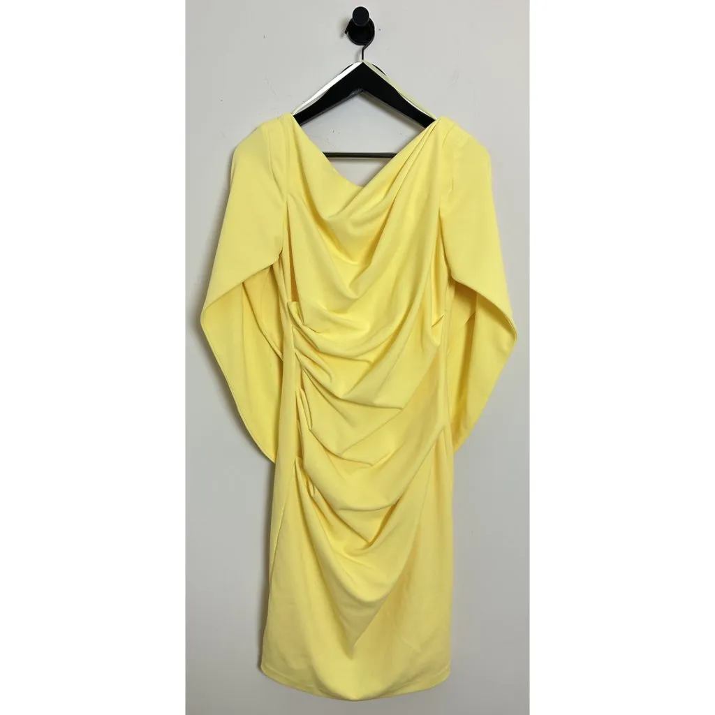 BETSY & ADAM Jordan Cape Sleeve Crepe Sheath Dress in Yellow Size US 8 - Image 4