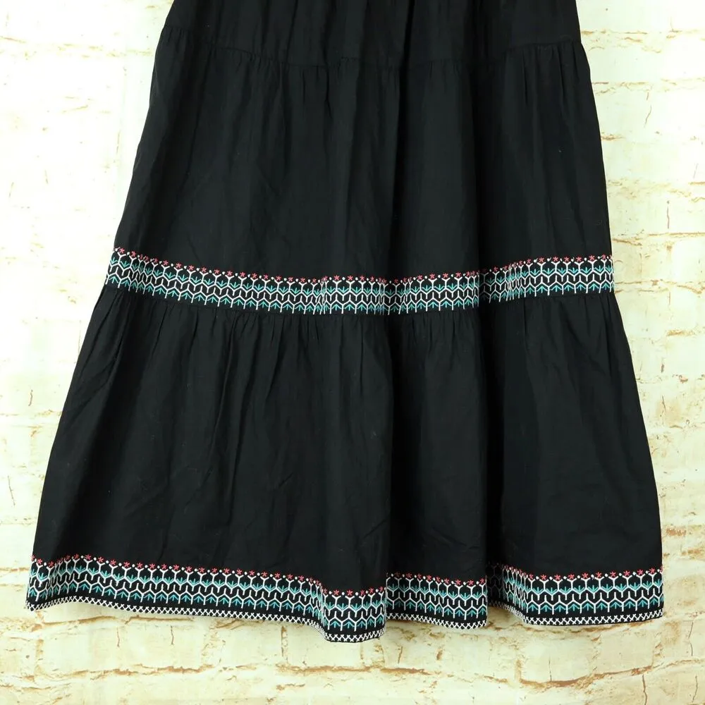 Sundays by We Are Sundays Midi Skirt Womens S Black Riya Tiered Embroidered Boho - Image 4