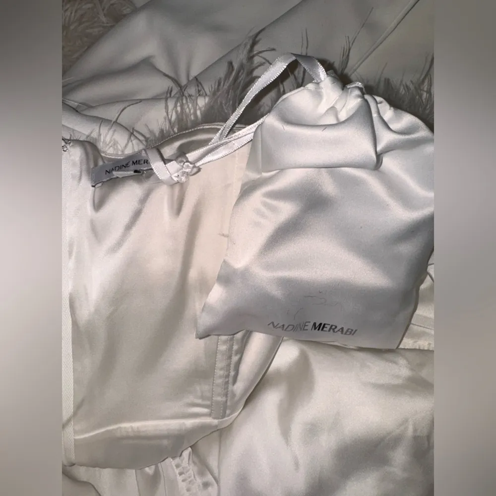 NWOT NADINE MERABI Colette White Feather Strapless belted Jumpsuit sz 14 - Image 8