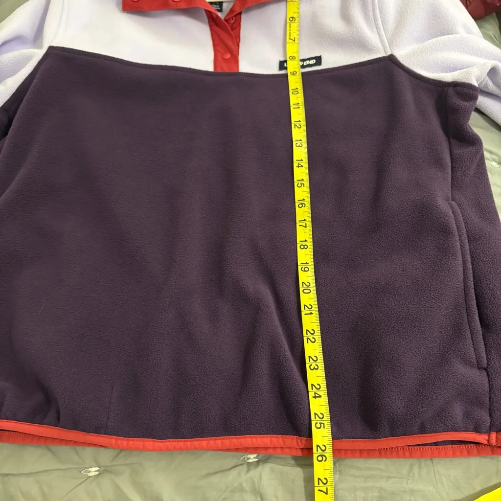 Lands End Heritage Quarter Snap Fleecr Pullover Size Large Petite Purple - Image 9