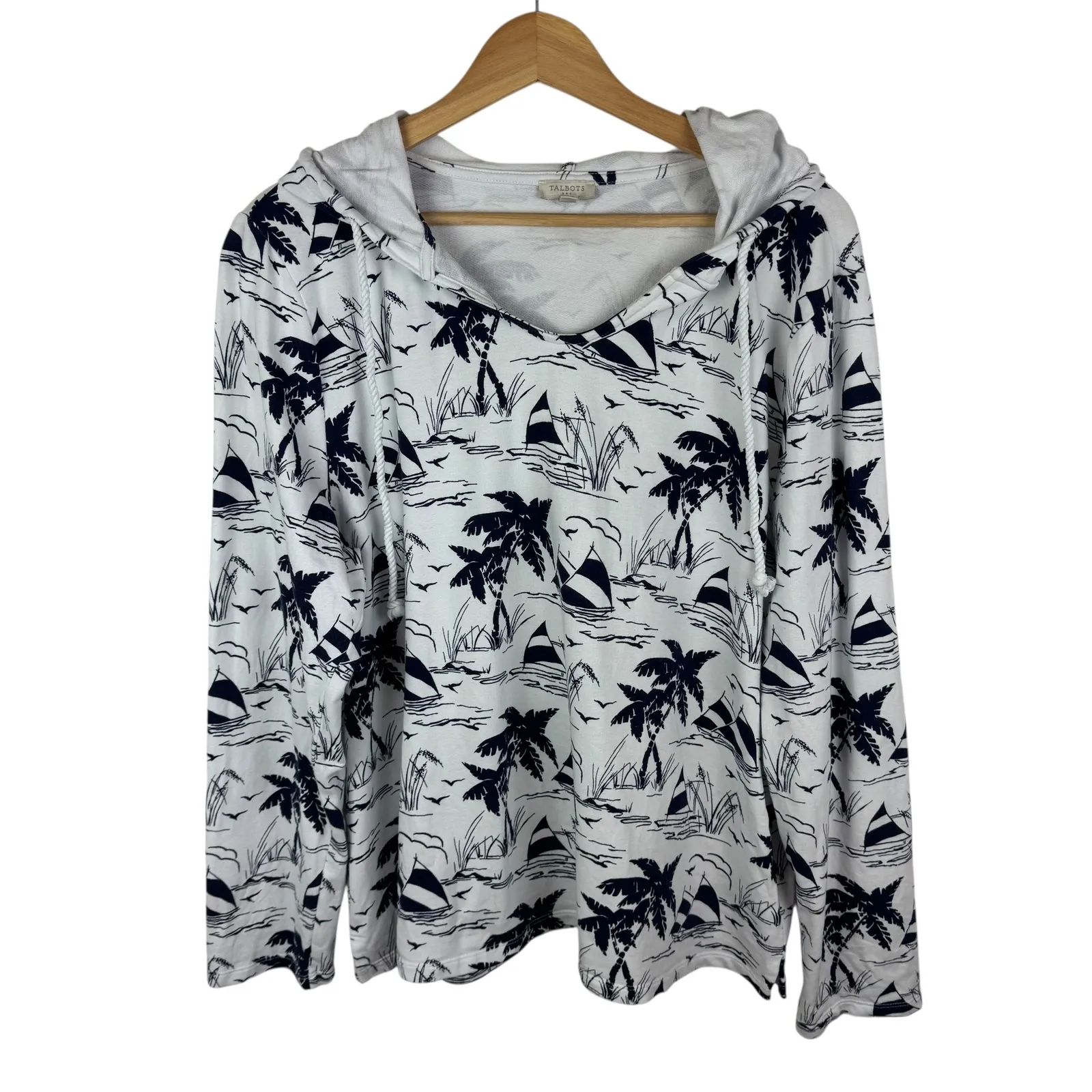 Talbots Sail Away Scoop Neck Hoodie Size XL Nautical Beach Preppy Coastal‎ Comfy - Image 2