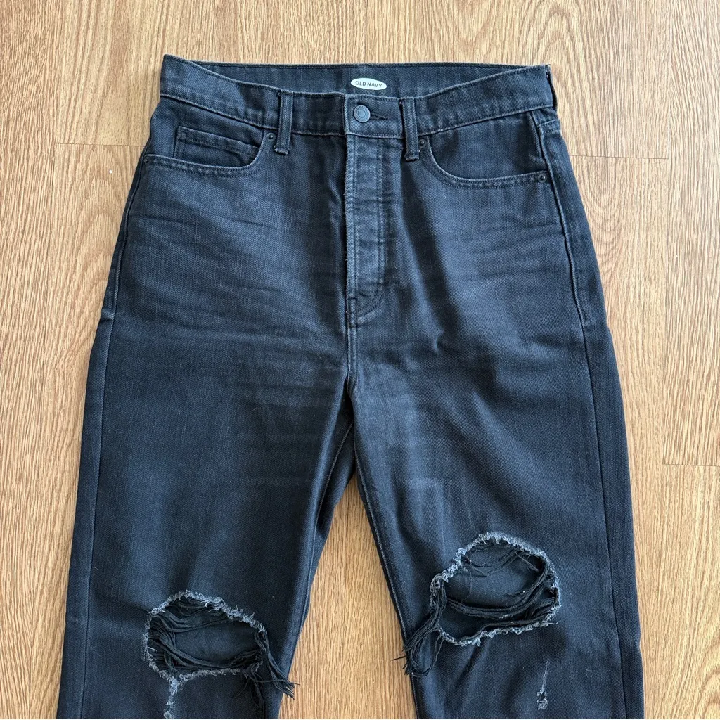 Extra High-Waisted Sky-Hi Straight Hidden Button-Fly Rigid Black Jeans Women Sz8 - Image 2