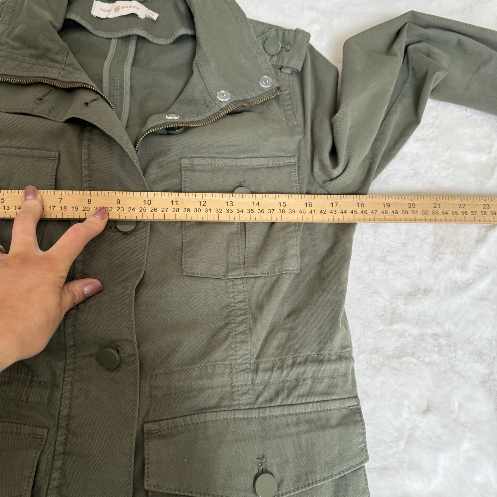 Tory Burch Utility Cargo Jacket Army Green Cotton Lightweight Women's M‎ - Image 7