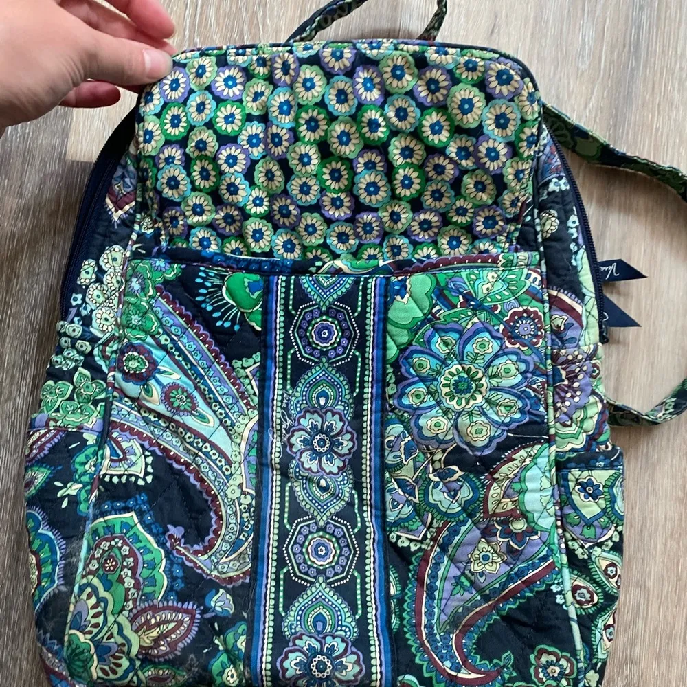 Vera Bradley Blue‎ Rhapsody Paisley Floral Quilted Cotton Backpack Travel Bag - Image 3